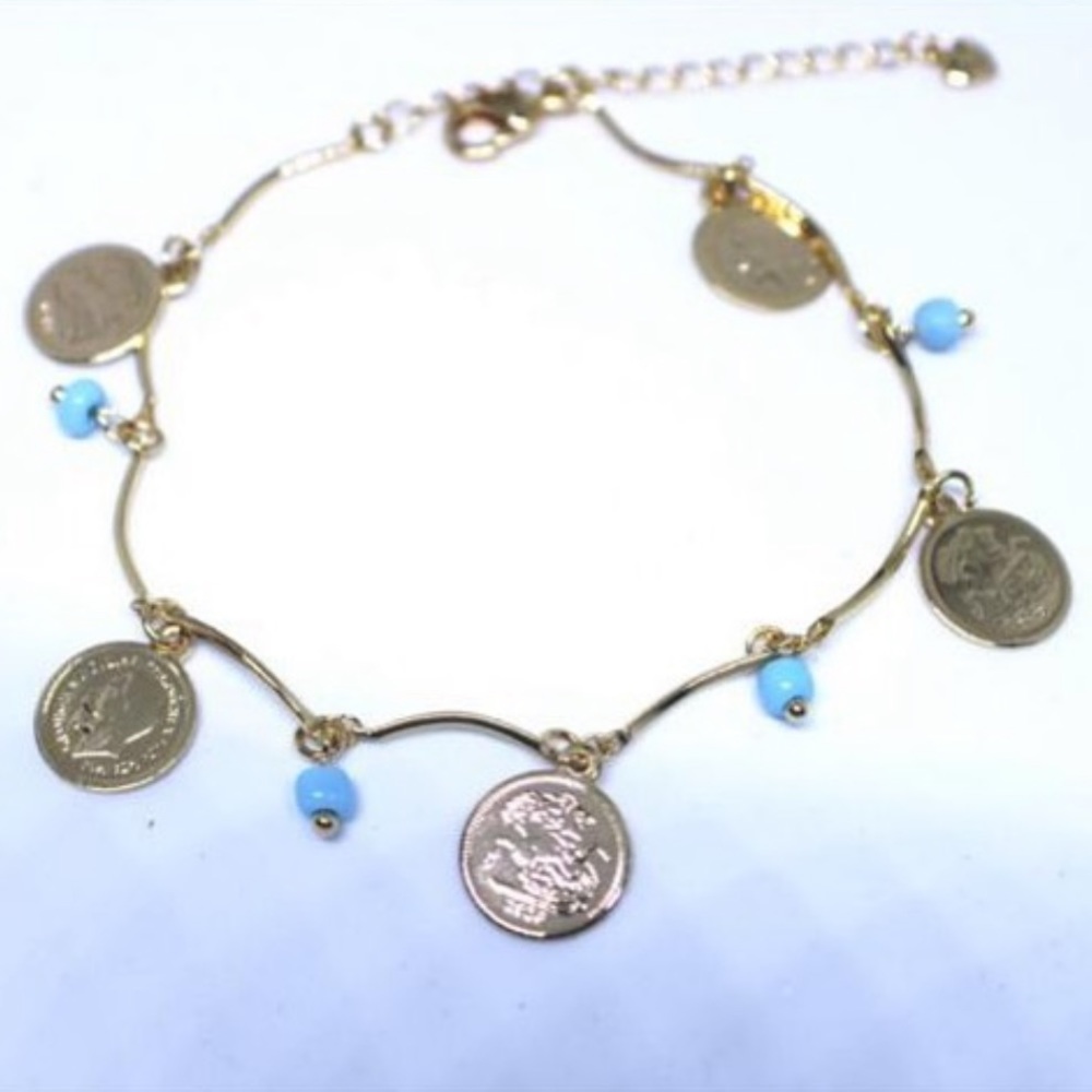 Blue and Gold Coin Anklet